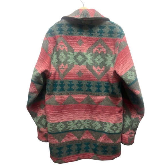 Eddie Bauer Vintage 80's Wool Aztec Pink and Green Blanket Coat - Picture 9 of 10